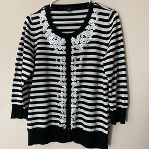 Talbots Black And White Stripped Cardigan Size Large